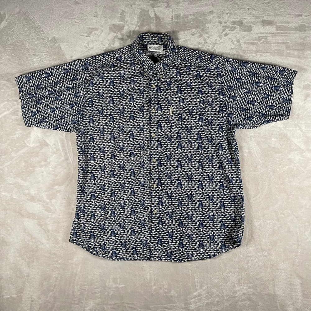 Columbia‎ Men's Shirt Button Down Fish Print Novelty Print XL Blue